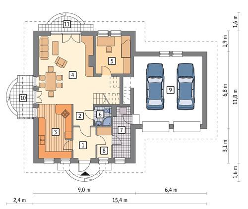 Rzut parteru POW. 114,9 m²