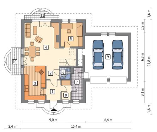 Rzut parteru POW. 114,9 m²