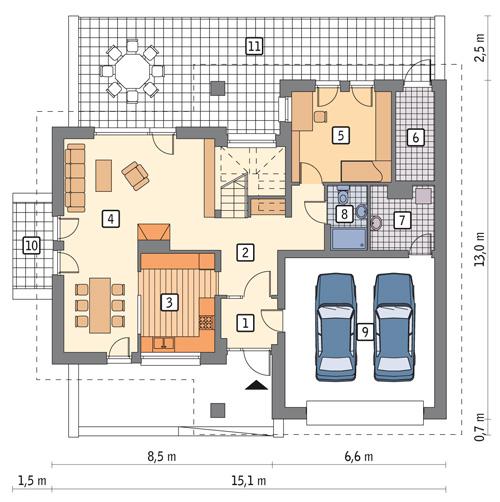 Rzut parteru POW. 118,3 m²