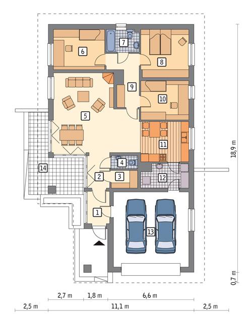 Rzut parteru POW. 141,7 m²