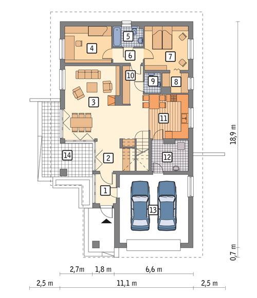 Rzut parteru POW. 138,9 m²