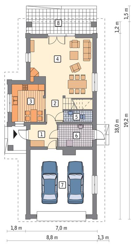 Rzut parteru POW. 100,0 m²