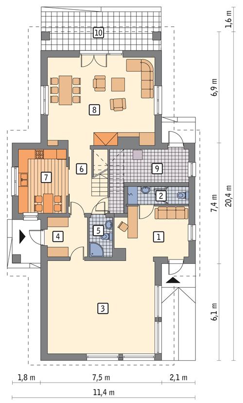 Rzut parteru POW. 129,2 m²