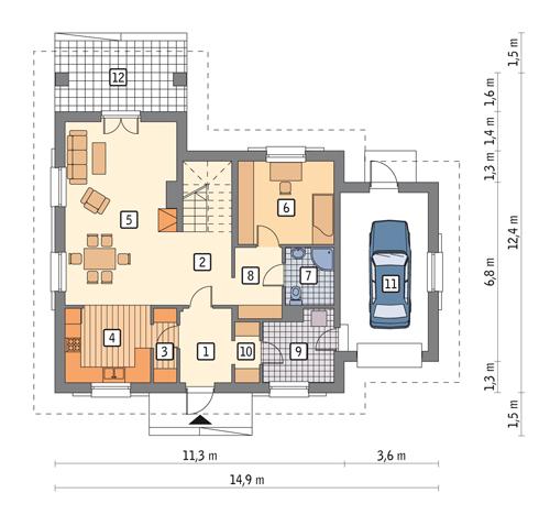 Rzut parteru POW. 102,2 m²