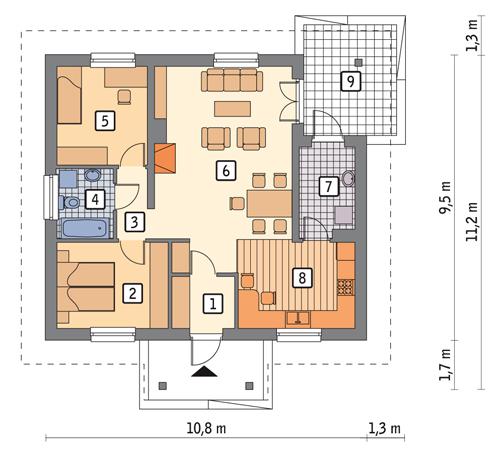 Rzut parteru POW. 75,2 m²