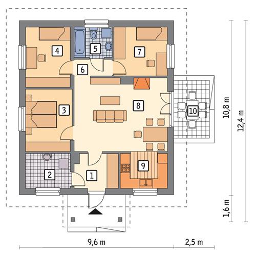 Rzut parteru POW. 79,8 m²