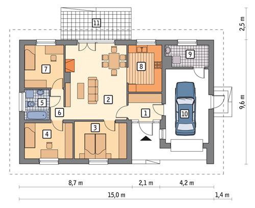 Rzut parteru POW. 102,3 m²