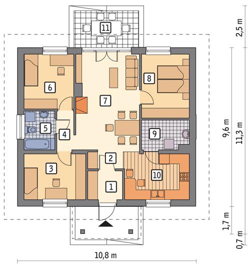 Rzut parteru POW. 80,3 m²