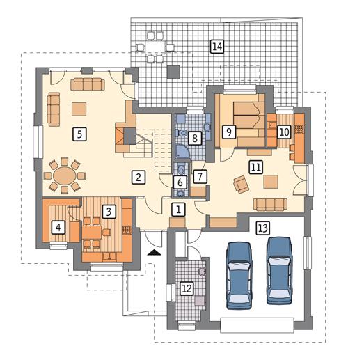 Rzut parteru: wariant POW. 166,1 m²