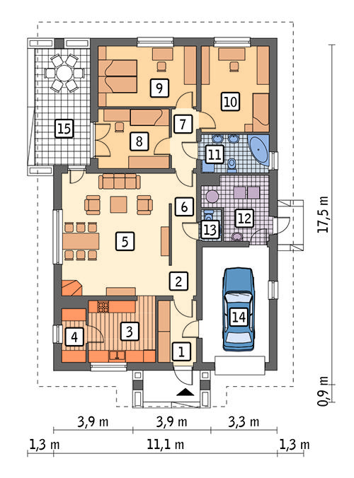 Rzut parteru POW. 134,8 m²