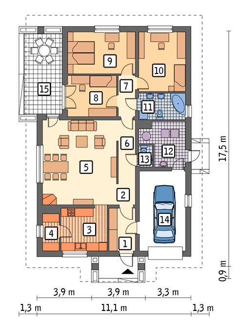 Rzut parteru POW. 134,8 m²