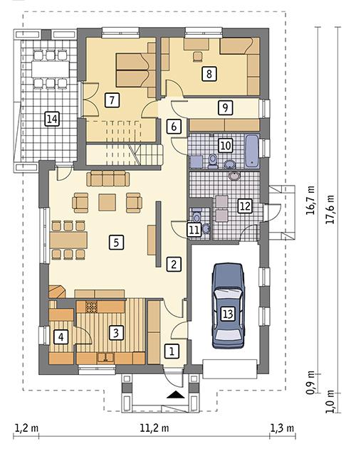 Rzut parteru POW. 131,7 m²