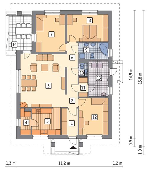 Rzut parteru POW. 122,5 m²