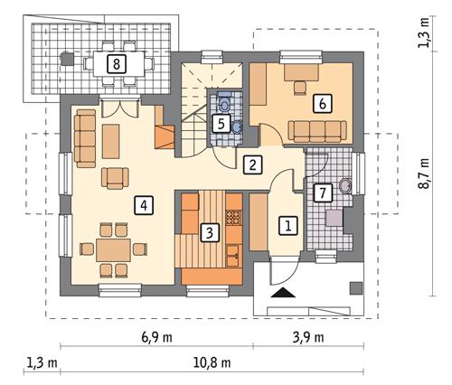 Rzut parteru POW. 57,2 m²