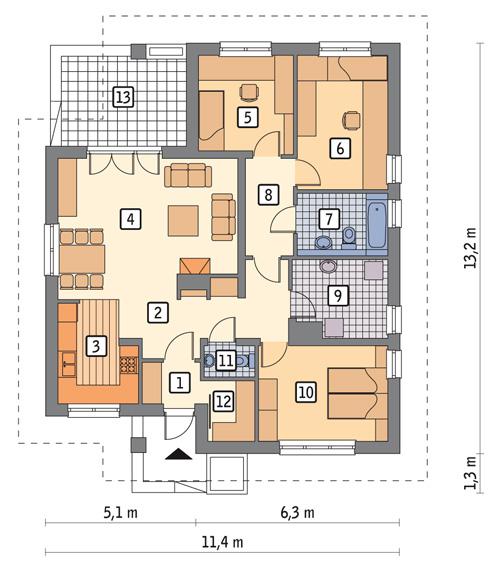 Rzut parteru POW. 99,9 m²