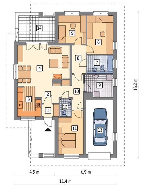 Rzut parteru POW. 117,6 m²