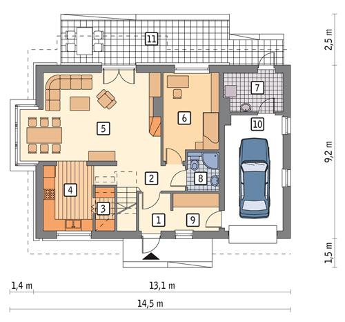 Rzut parteru POW. 92,1 m²