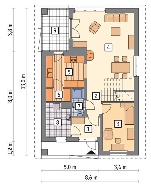Rzut parteru lustro POW. 69,9 m²