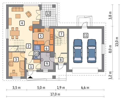 Rzut parteru POW. 122,8 m²