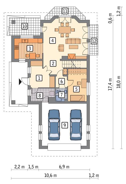 Rzut parteru POW. 108,7 m²