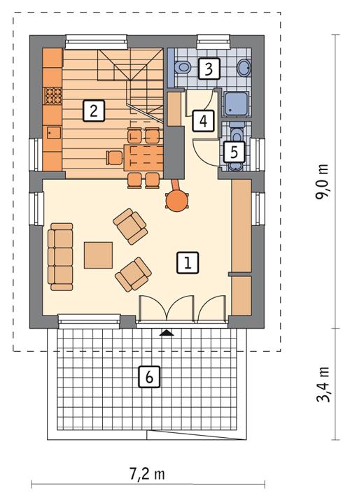 Rzut parteru POW. 47,8 m²