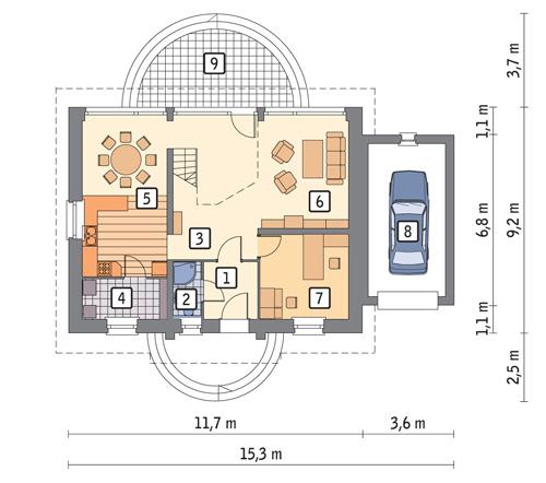 Rzut parteru POW. 96,8 m²