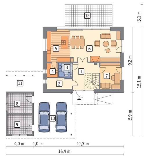 Rzut parteru POW. 77,6 m²