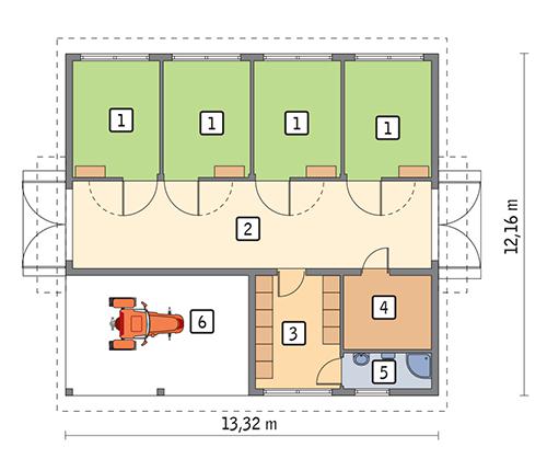 Rzut parteru POW. 132,8 m²