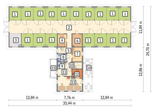 Rzut parteru POW. 458,6 m²