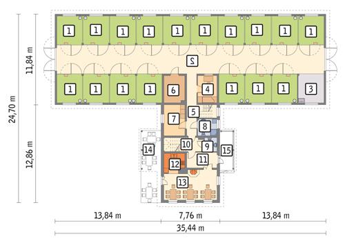 Rzut parteru lustro POW. 458,6 m²