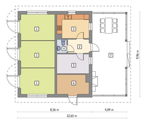 Rzut parteru POW. 70,3 m²