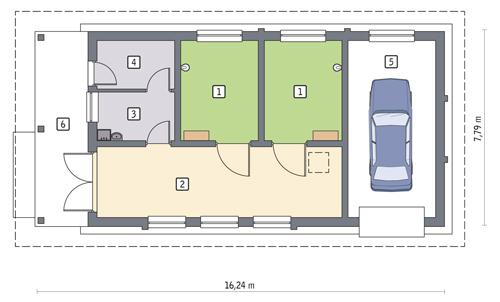 Rzut parteru POW. 87,8 m²