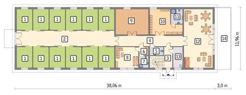Rzut parteru POW. 384,3 m²