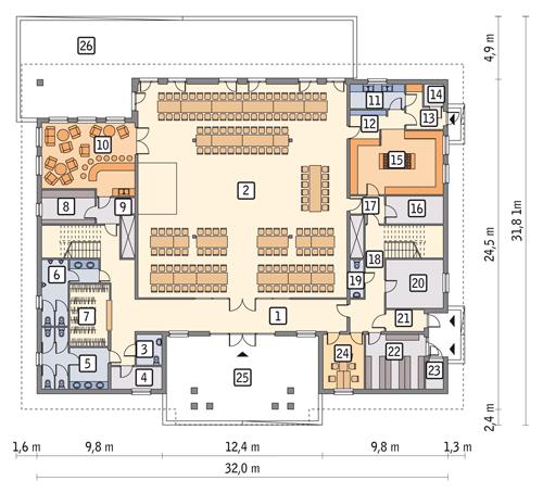 Rzut parteru POW. 610,1 m²