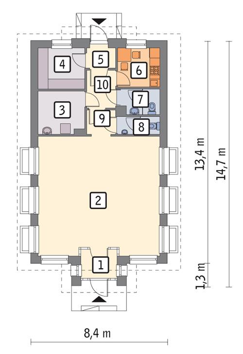Rzut parteru POW. 86,7 m²