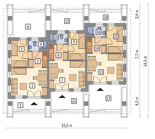 Rzut parteru POW. 88,3 m²