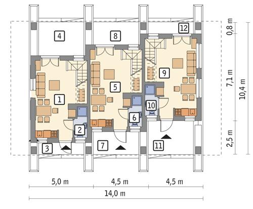 Rzut parteru POW. 76,9 m²