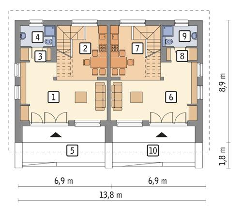 Rzut parteru POW. 84,6 m²