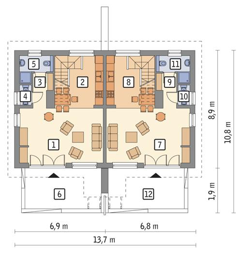 Rzut parteru POW. 96,8 m²