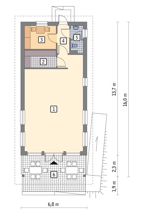 Rzut parteru POW. 74,9 m²