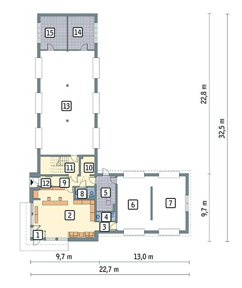Rzut parteru POW. 332,6 m²