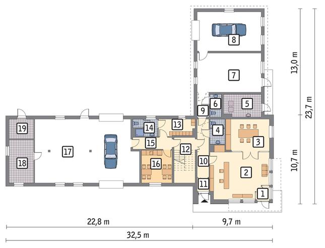 Rzut parteru POW. 335,9 m²