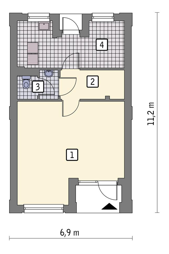 Rzut parteru: wariant 1 POW. 51,4 m²