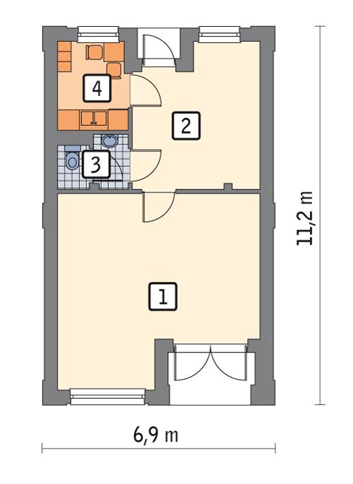 Rzut parteru POW. 51,9 m²