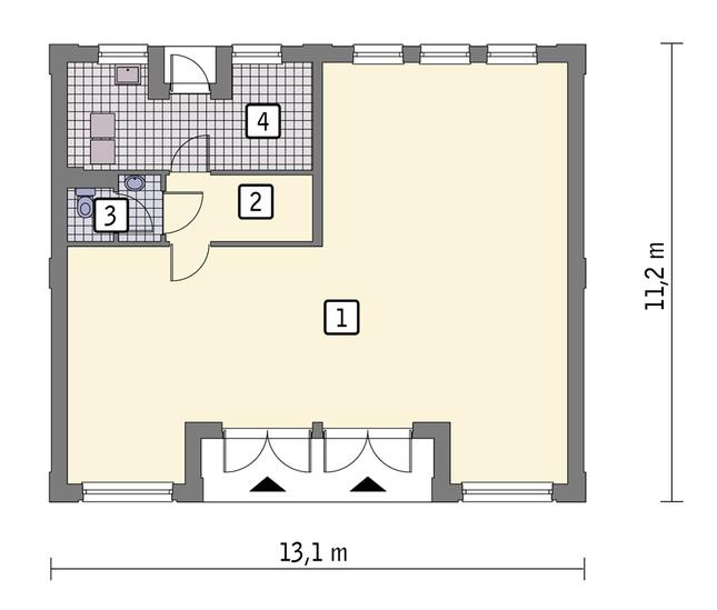 Rzut parteru: wariant 1 POW. 108,6 m²