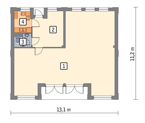 Rzut parteru POW. 107,9 m²