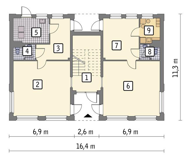Rzut parteru: wariant 1 POW. 132,8 m²