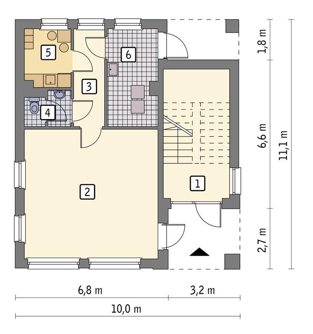 Rzut parteru: wariant 1 POW. 74,0 m²