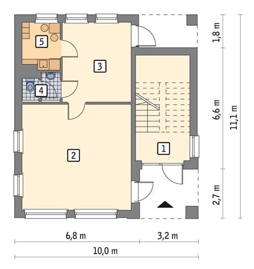 Rzut parteru POW. 74,8 m²