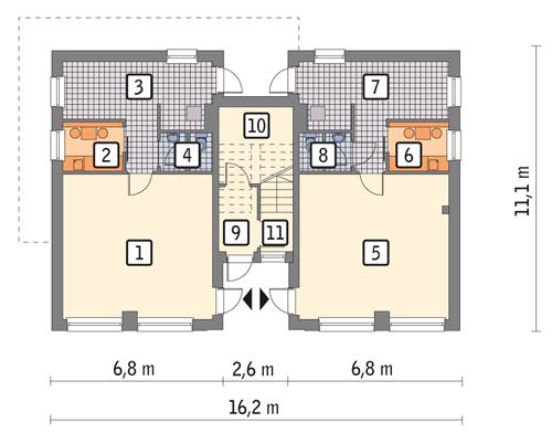 Rzut parteru: (ogrzewanie - gaz) POW. 130,9 m²